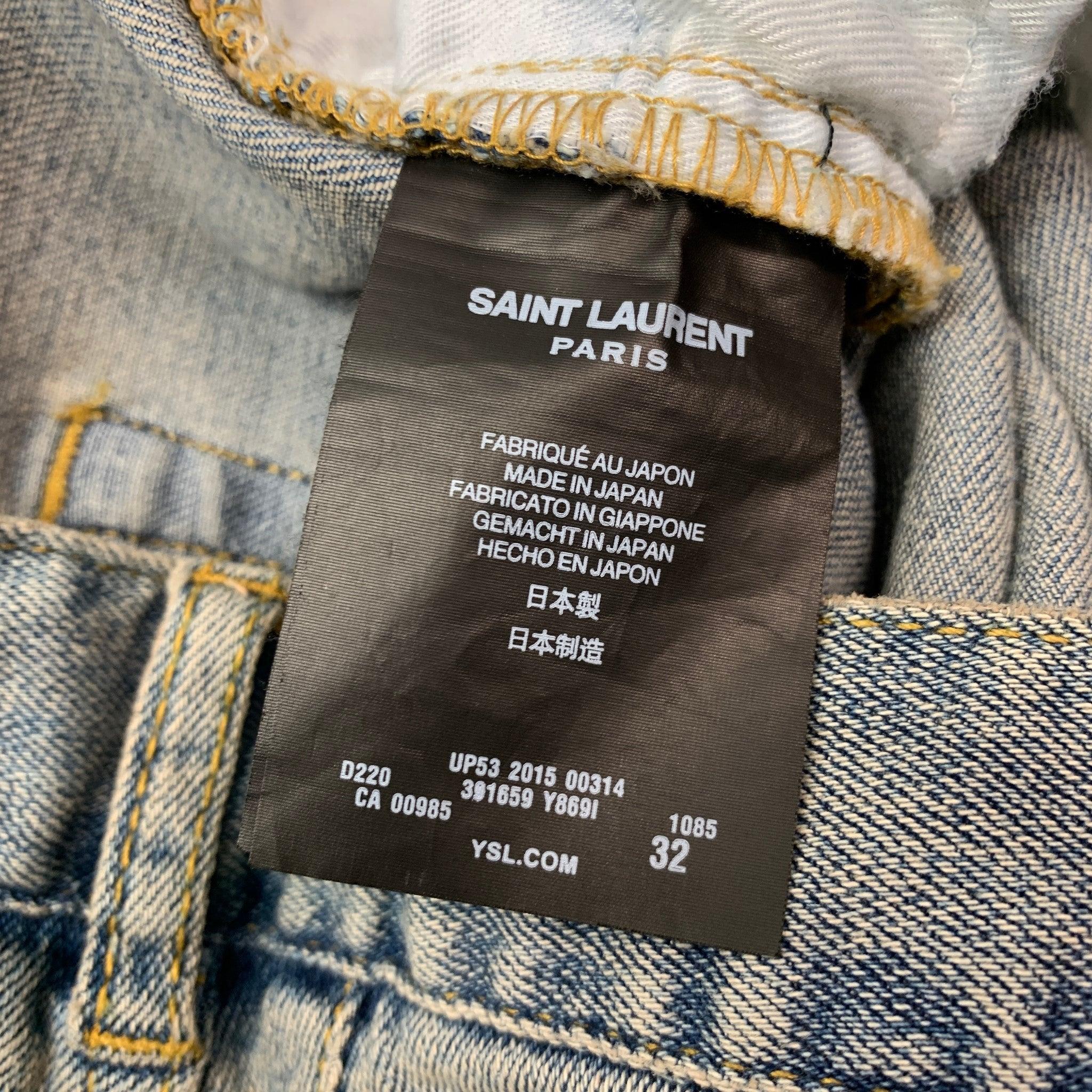 SAINT LAURENT Size 32 Light Blue Washed Denim Slim Jeans For Sale 2