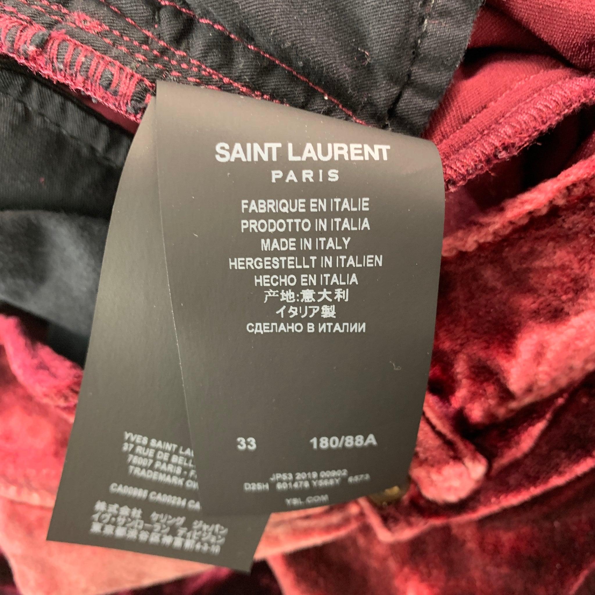 SAINT LAURENT Size 33 Burgundy Velvet Viscose Silk Jean Cut Casual Pants For Sale 1