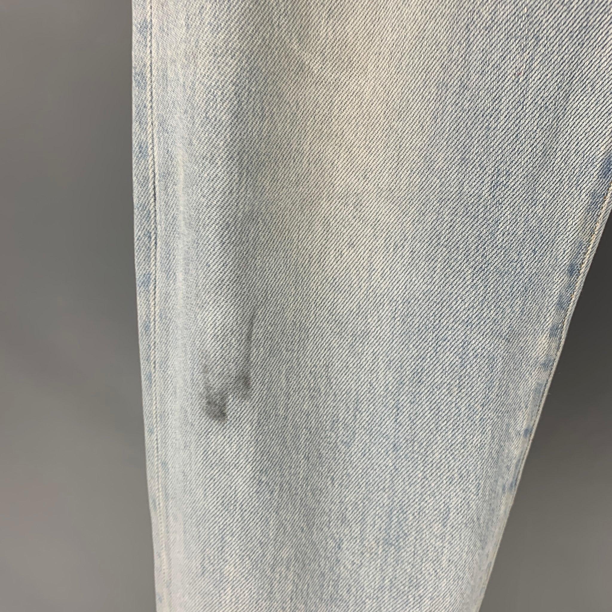SAINT LAURENT Size 33 Light Blue Cotton Elastane Button Fly Jeans In Good Condition For Sale In San Francisco, CA