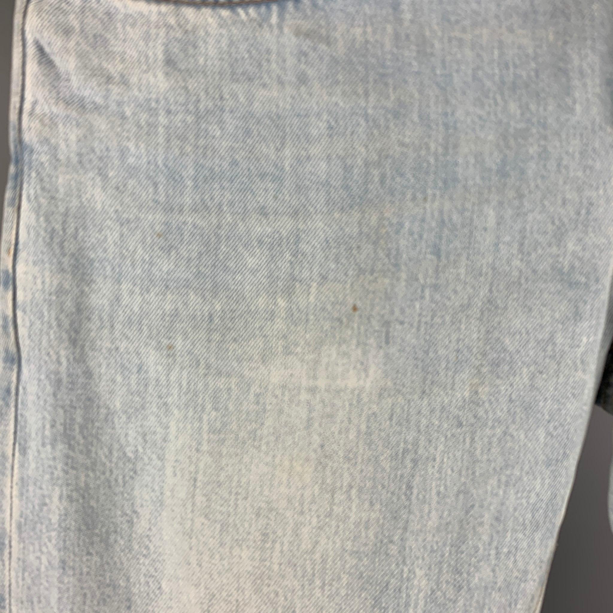 SAINT LAURENT Size 33 Light Blue Cotton Elastane Button Fly Jeans For Sale 1