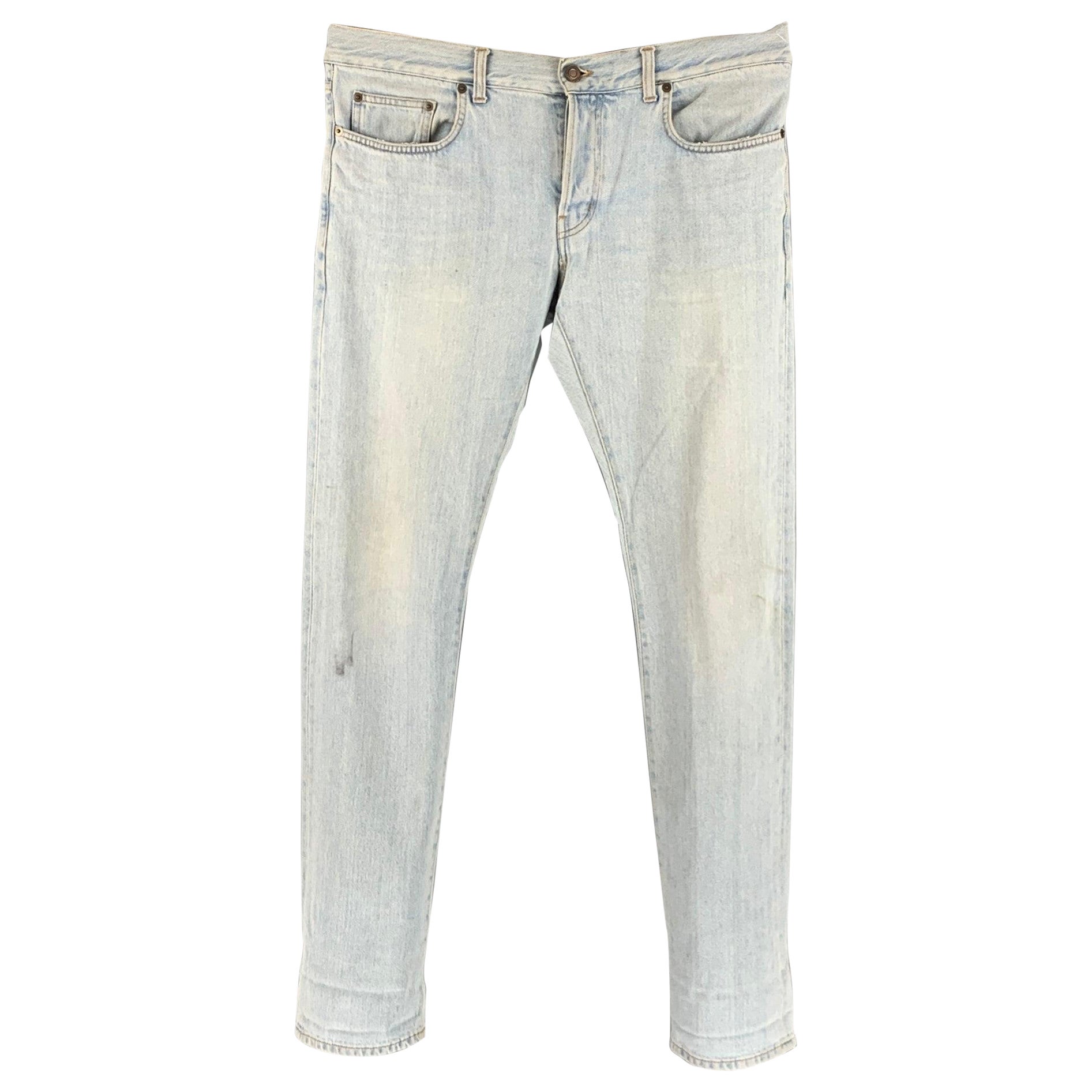 SAINT LAURENT Talla 33 Azul claro Algodón Elastano Vaqueros con bragueta y botones