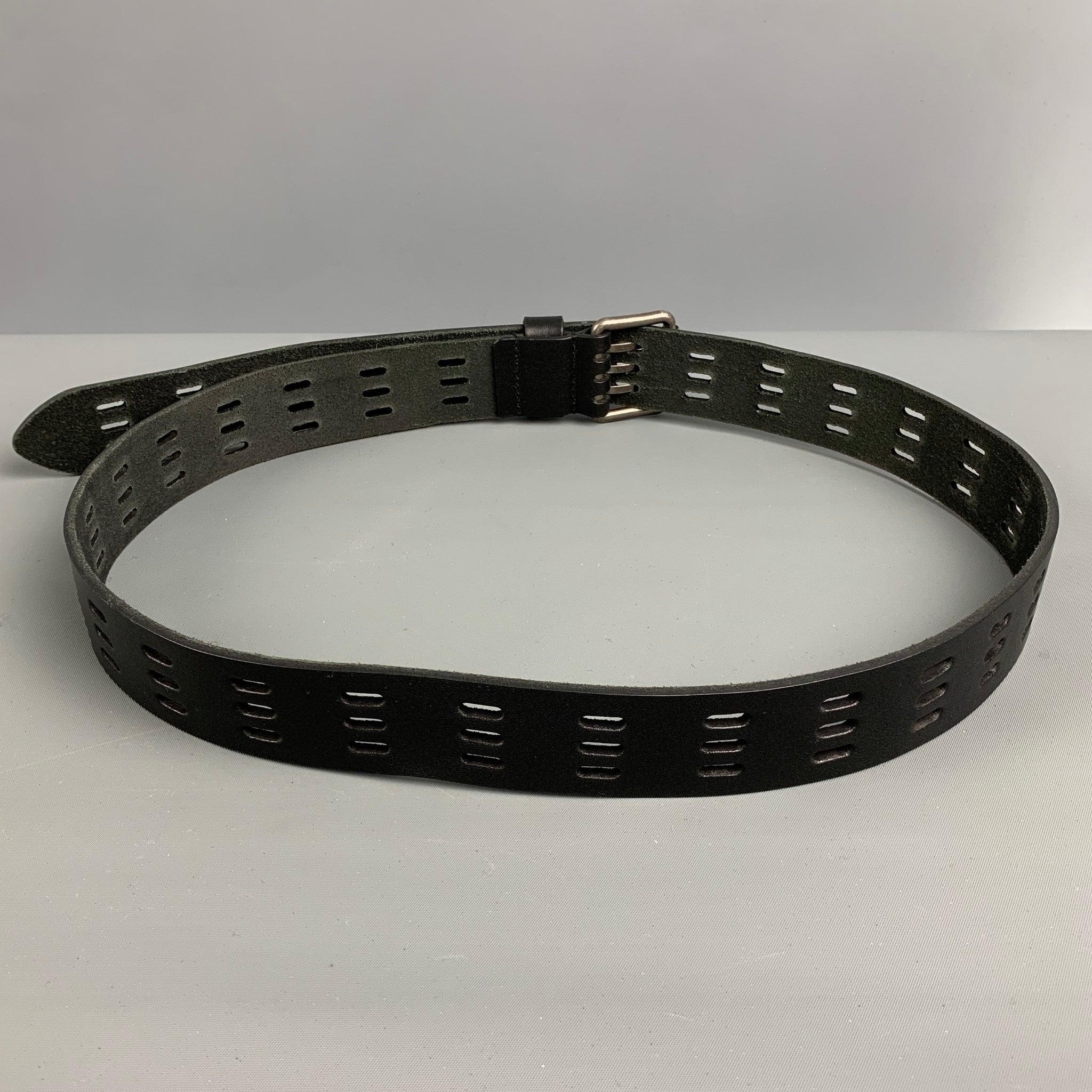 SAINT LAURENT Size 36 Black Perforated Leather Belt In Good Condition In San Francisco, CA