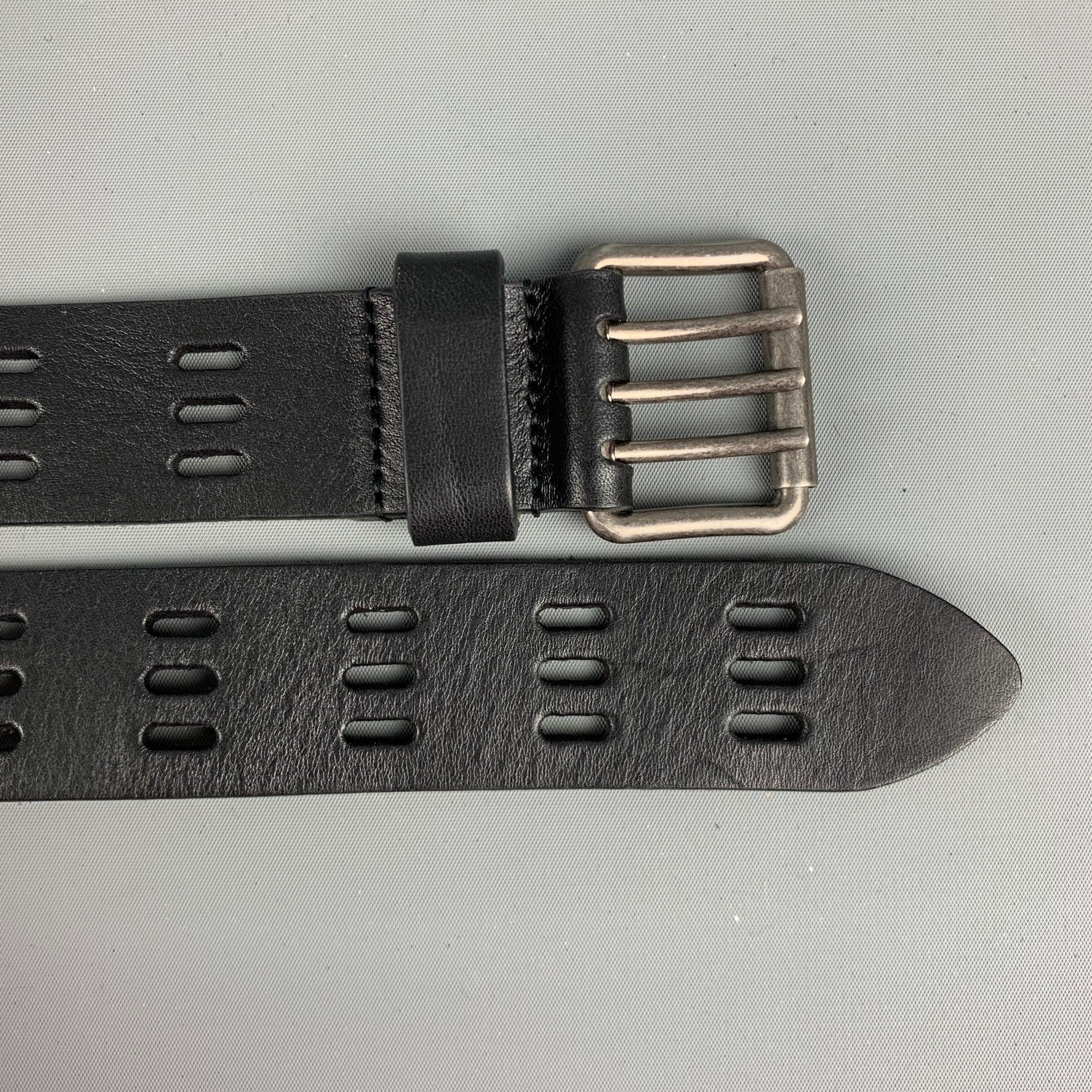SAINT LAURENT Size 36 Black Perforated Leather Belt 1