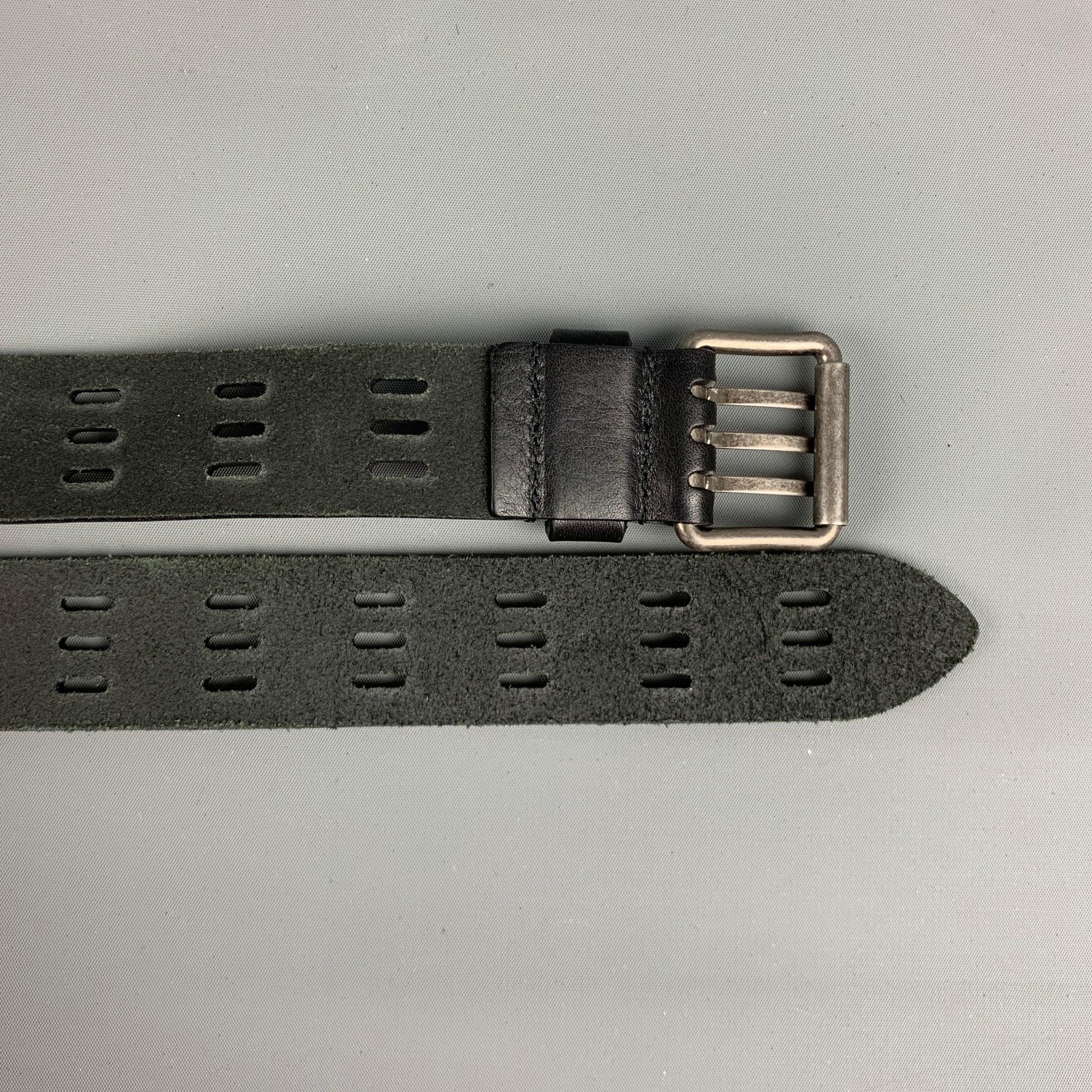 SAINT LAURENT Size 36 Black Perforated Leather Belt 2