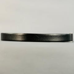 SAINT LAURENT Size 36 Black Silver Leather Box Frame Buckle Belt