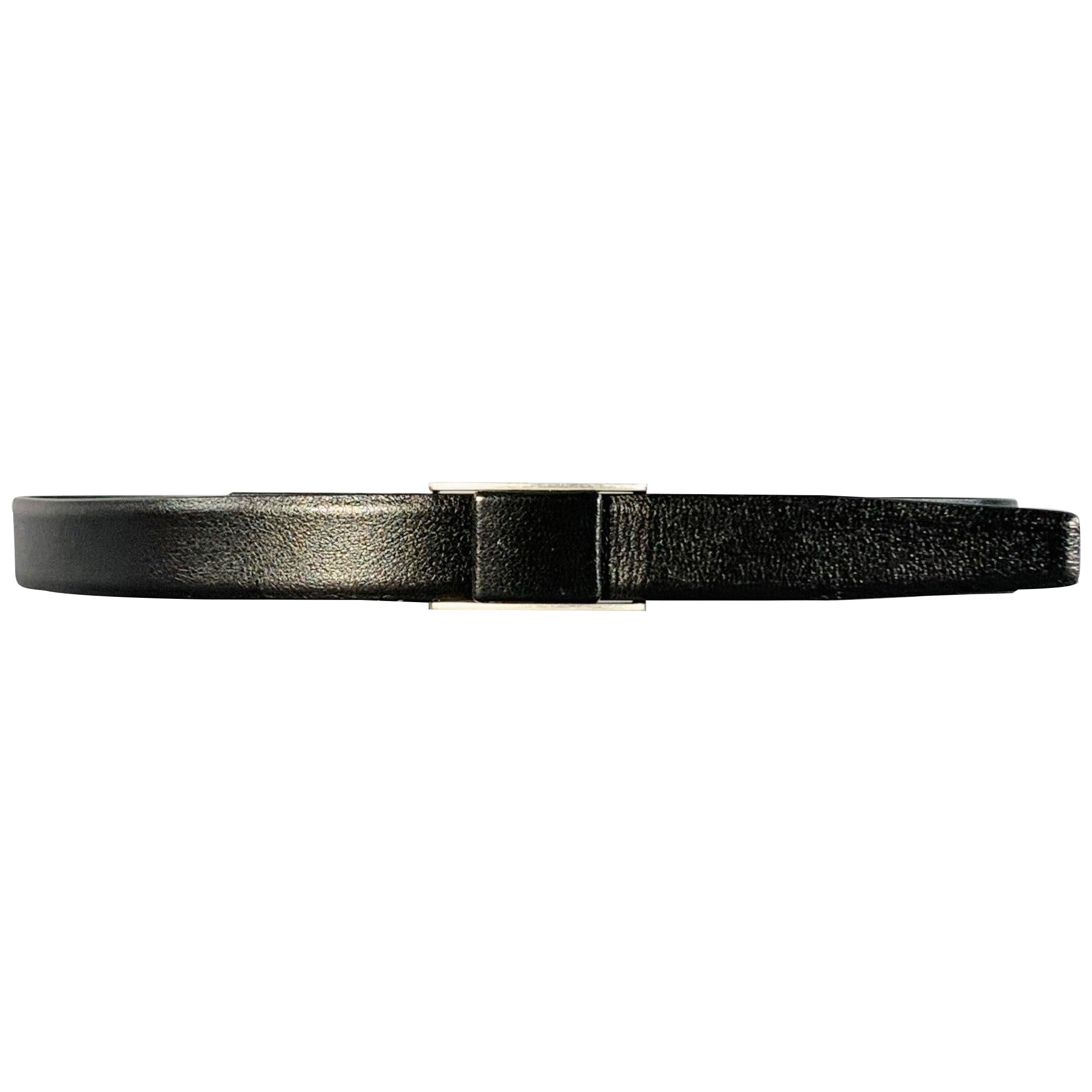 SAINT LAURENT Cintura con fibbia con cornice in pelle nera e argento taglia 36