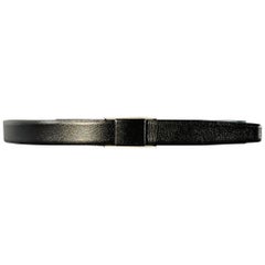 SAINT LAURENT Size 36 Black Silver Leather Box Frame Buckle Belt