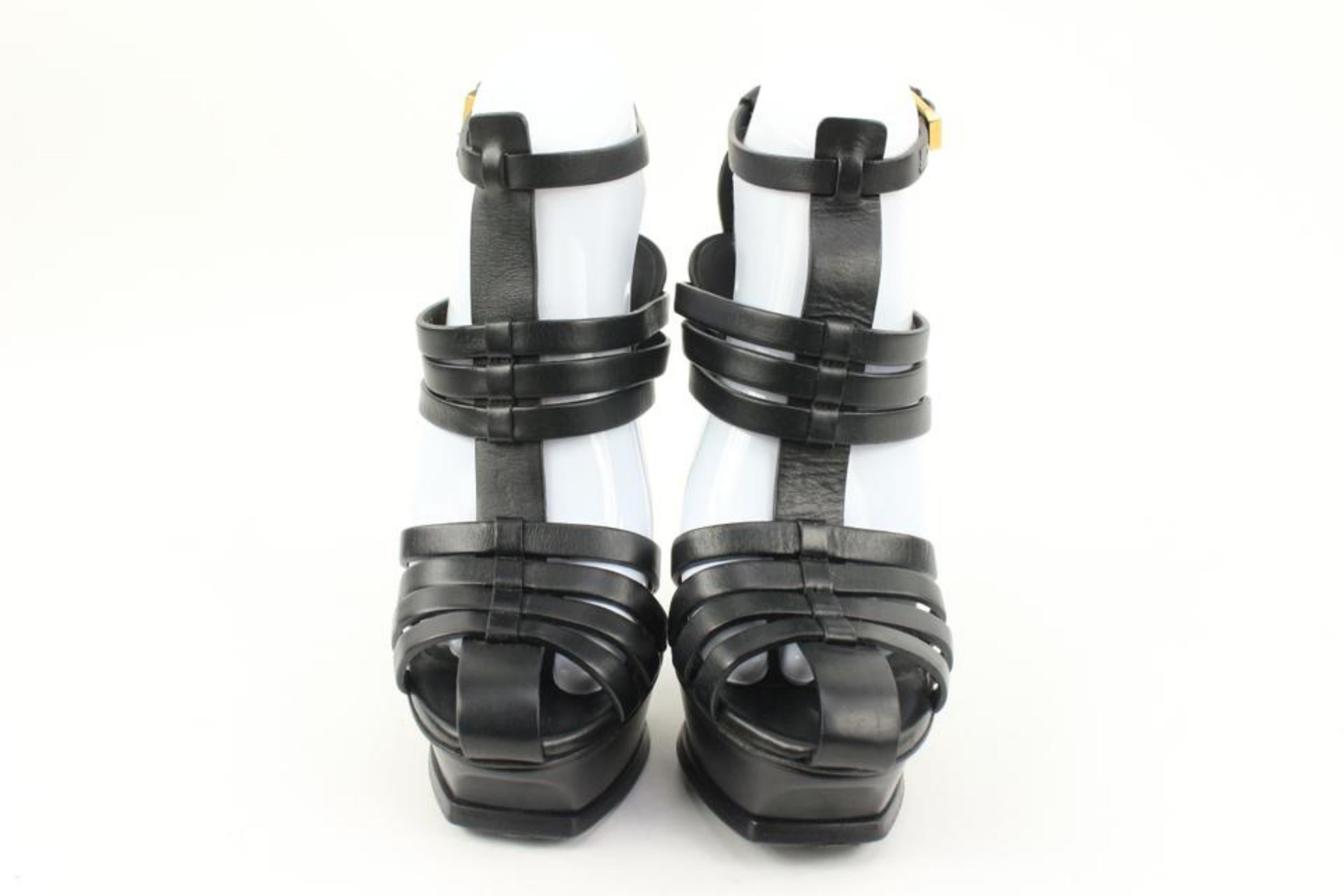 Saint Laurent Size 37 YSL Calfskin Tribute 105 Platform Woodstock Sandals 5ysl22 In Good Condition For Sale In Dix hills, NY