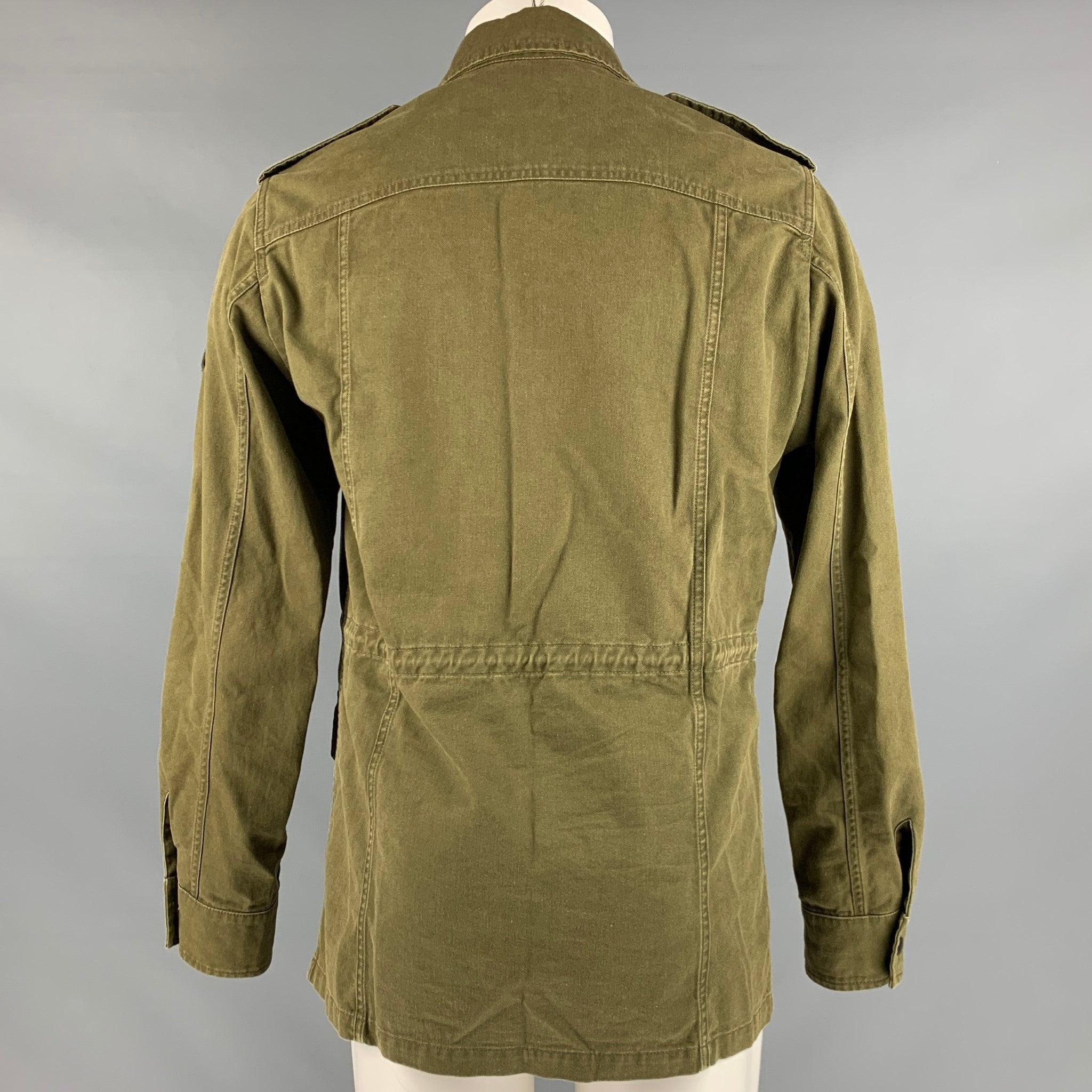 SAINT LAURENT Size 38 Khaki Cotton Ramie Utility Jacket In Excellent Condition For Sale In San Francisco, CA