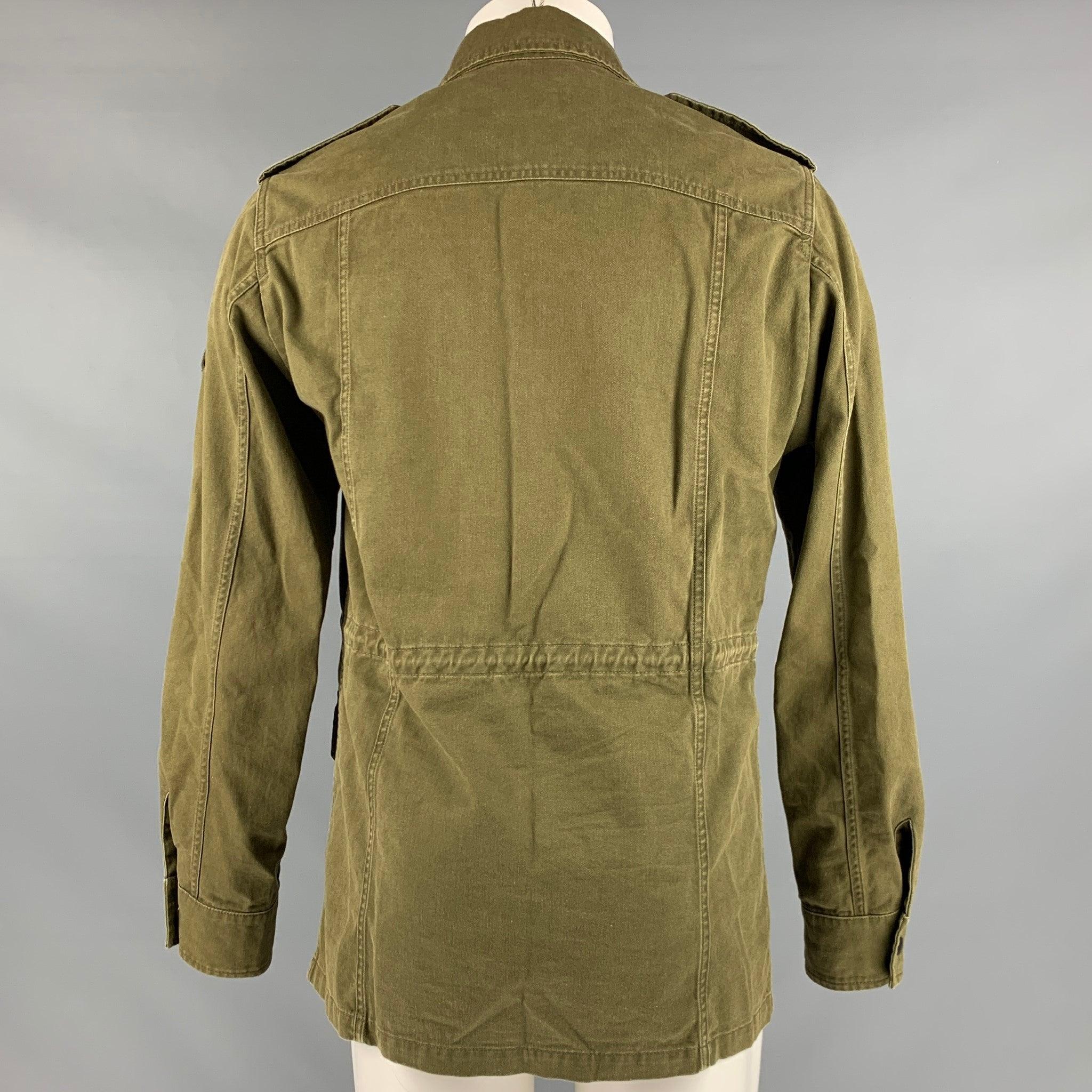 Marron SAINT LAURENT Veste utilitaire Ramie en coton kaki, taille 38 en vente