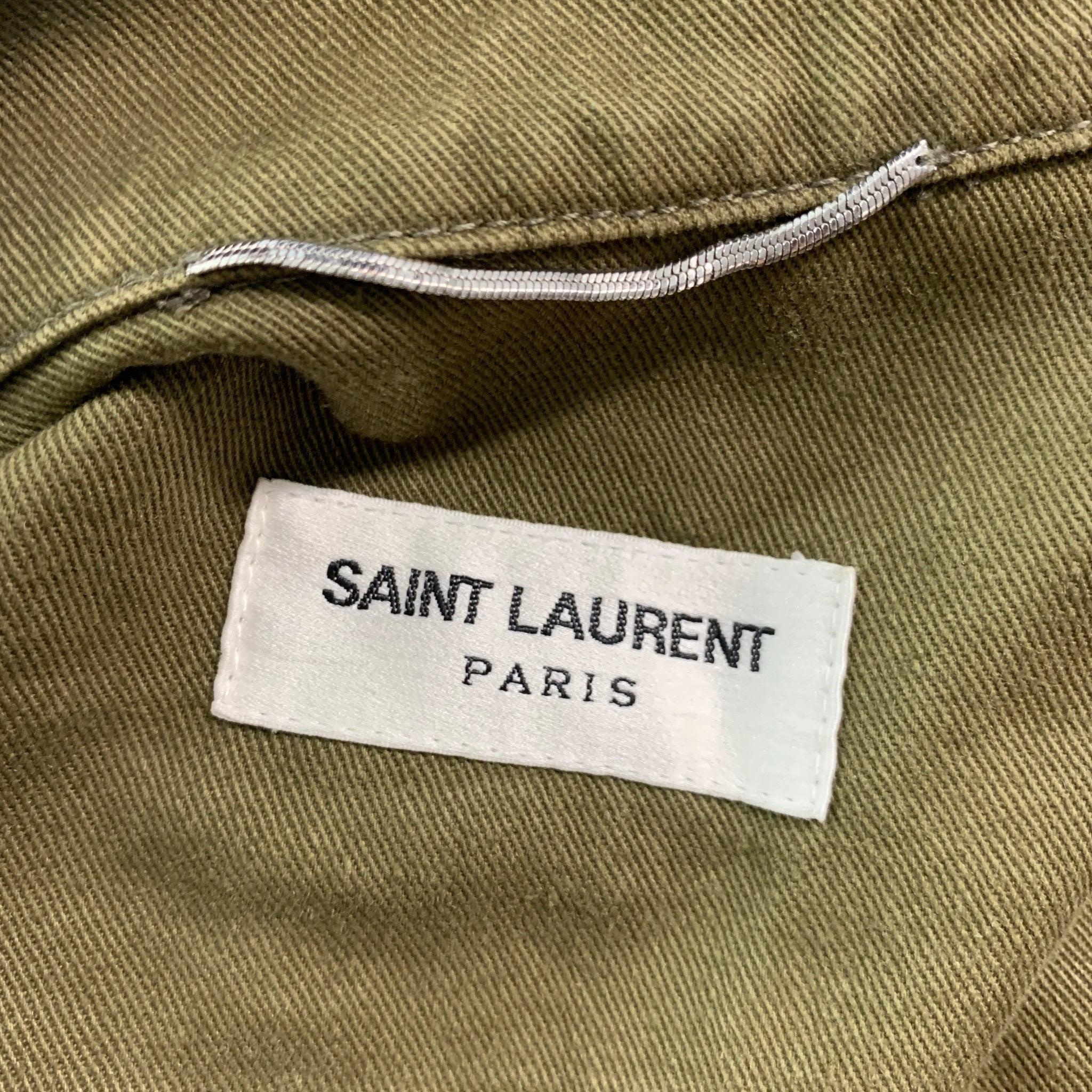 Men's SAINT LAURENT Size 38 Khaki Cotton Ramie Utility Jacket For Sale