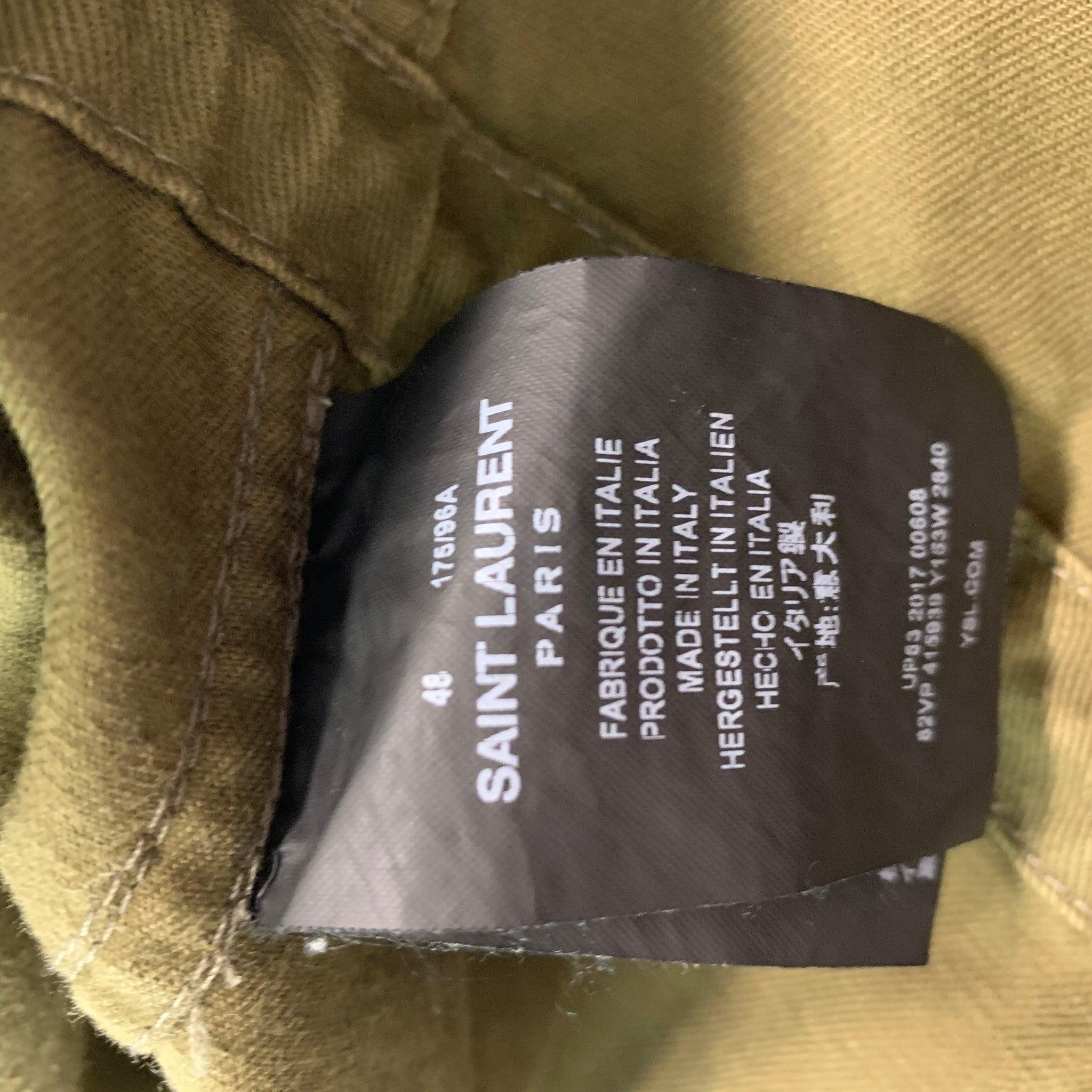 SAINT LAURENT Size 38 Khaki Cotton Ramie Utility Jacket For Sale 1