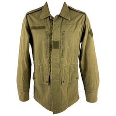 SAINT LAURENT Größe 38 Khakifarbene Ramie Utility-Jacke aus Baumwolle