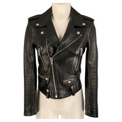 SAINT LAURENT Size 4 Black Lamb Skin Leather Biker Jacket