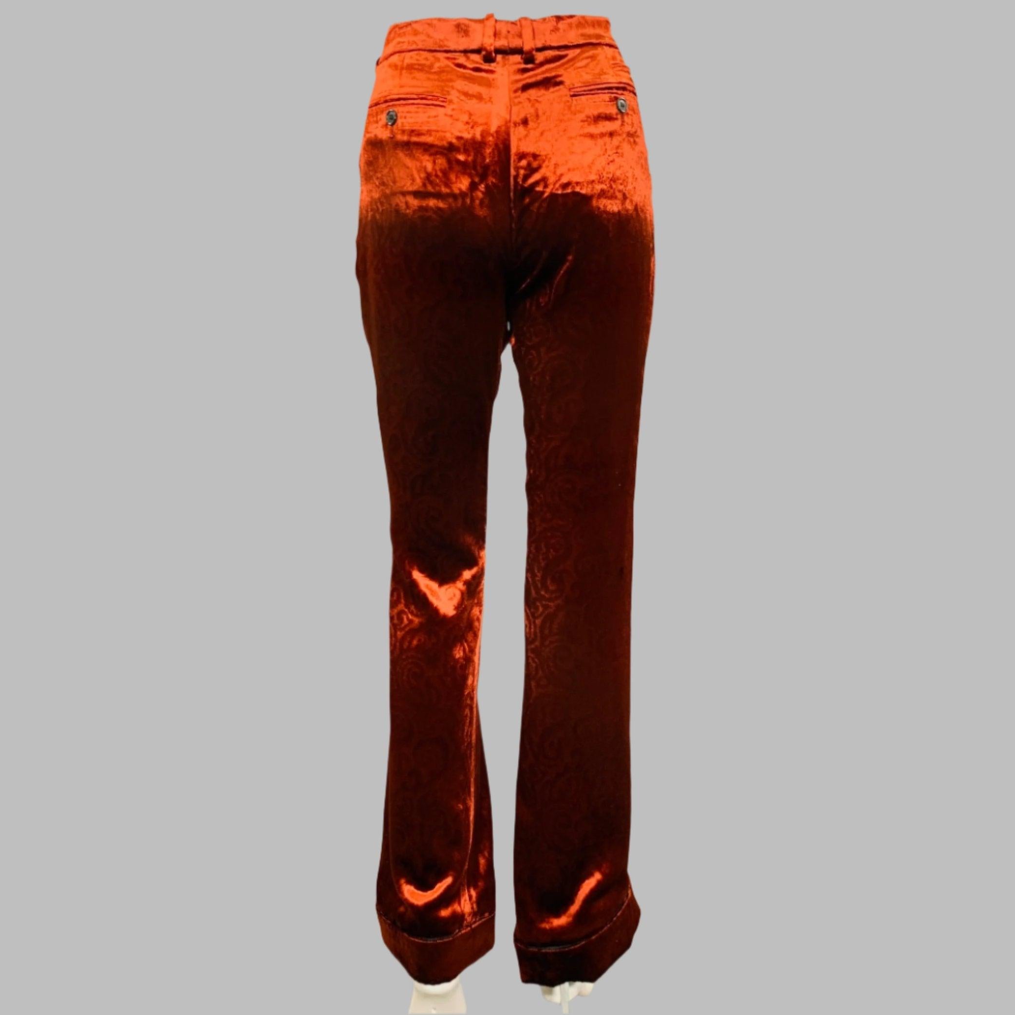 Black SAINT LAURENT Size 4 Burgundy Viscose Blend Velvet Dress Pants For Sale