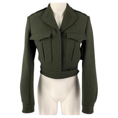 SAINT LAURENT Size 4 Dark Green Wool Cropped Military Jacket