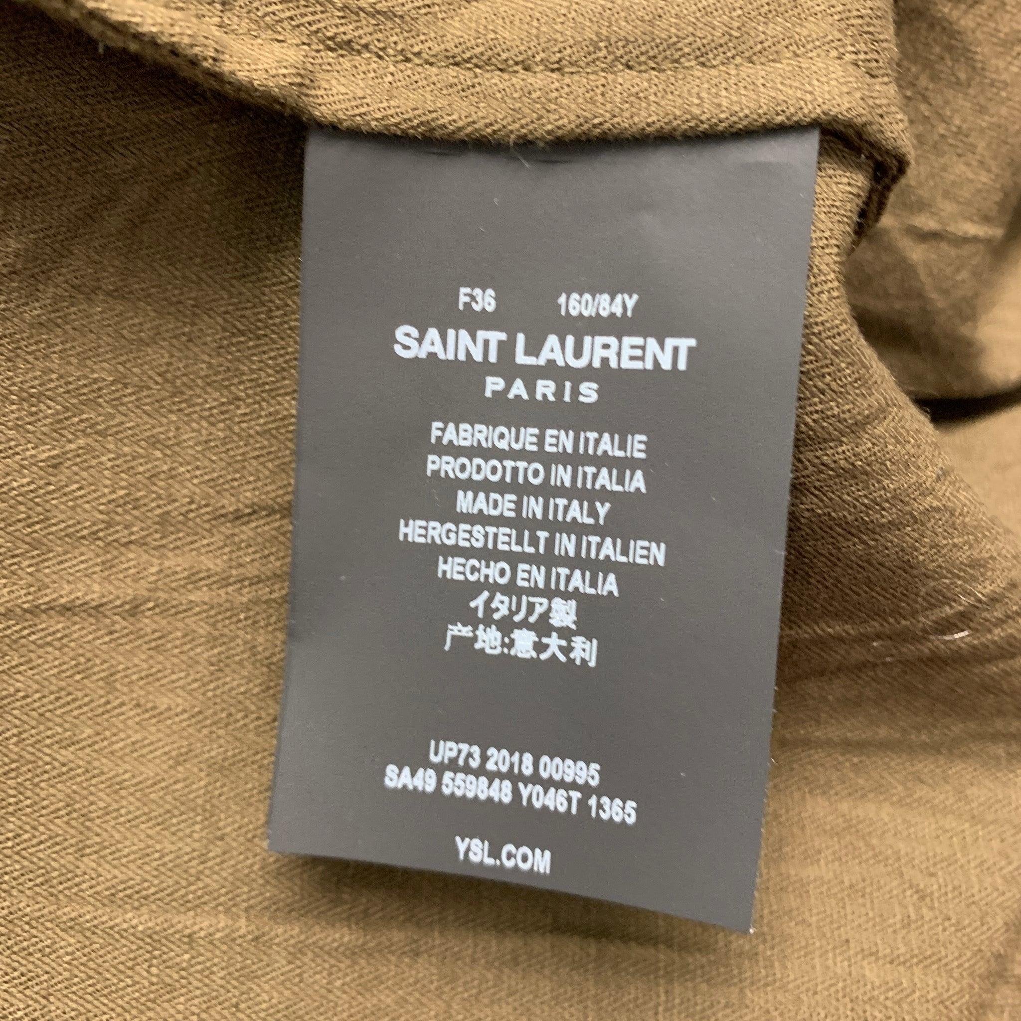 SAINT LAURENT Size 4 Green Gold Embroidered Short Sleeve Casual Top For Sale 3
