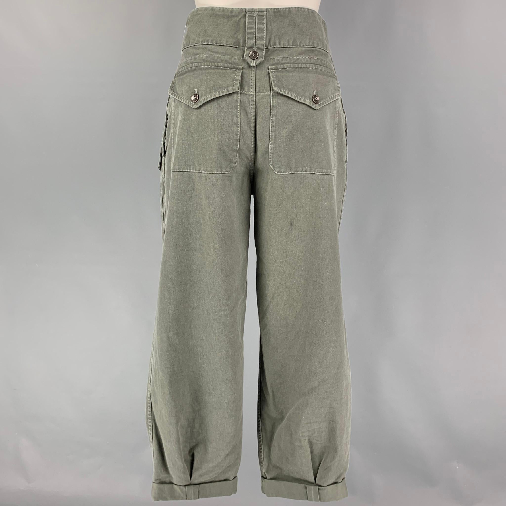 SAINT LAURENT Size 4 Olive Cotton Ramie Cropped Casual Pants In Good Condition In San Francisco, CA