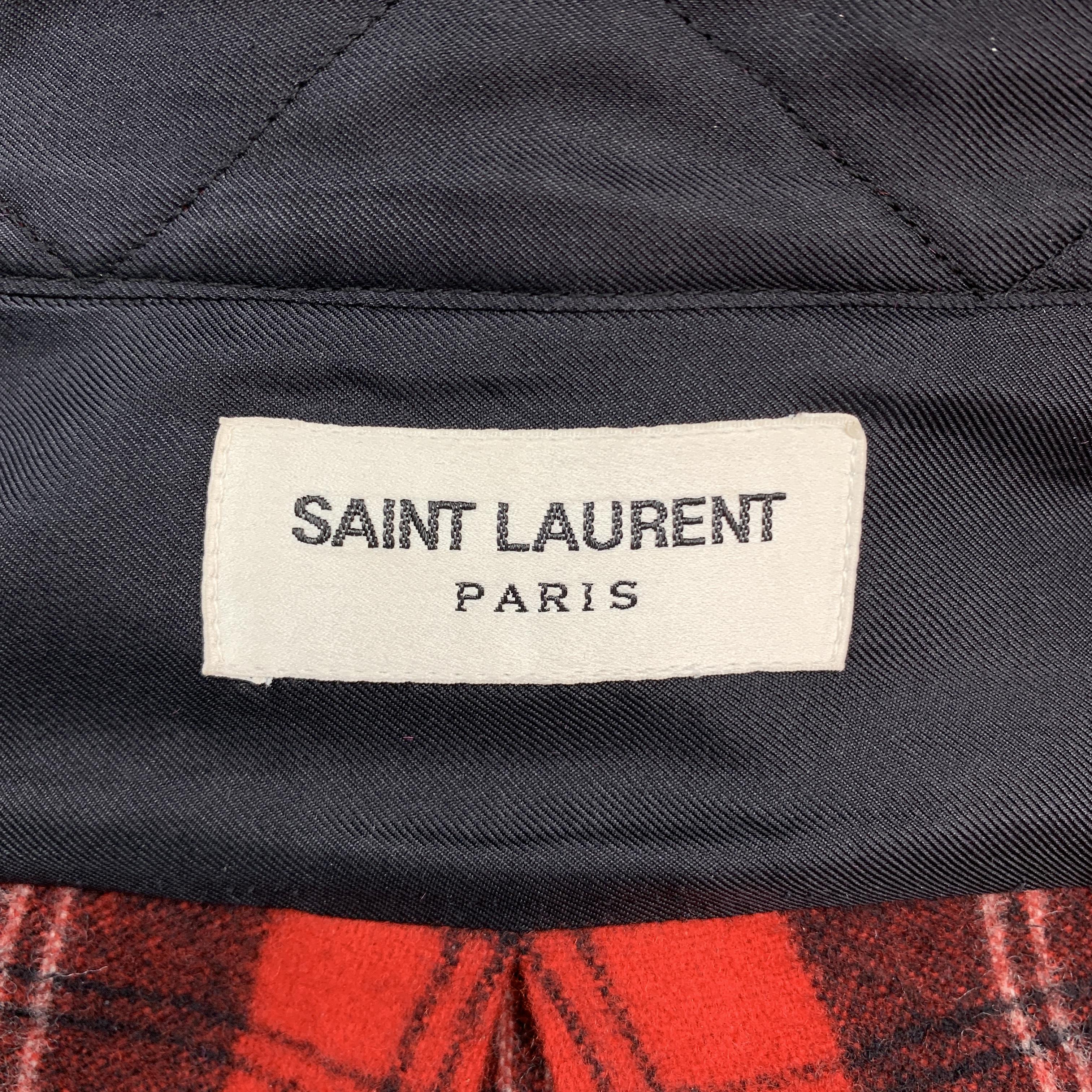 SAINT LAURENT Size 4 Red Plaid Wool Oversized Boyfriend Flannel Blouse 1