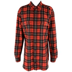 SAINT LAURENT Size 4 Red Plaid Wool Oversized Boyfriend Flannel Blouse