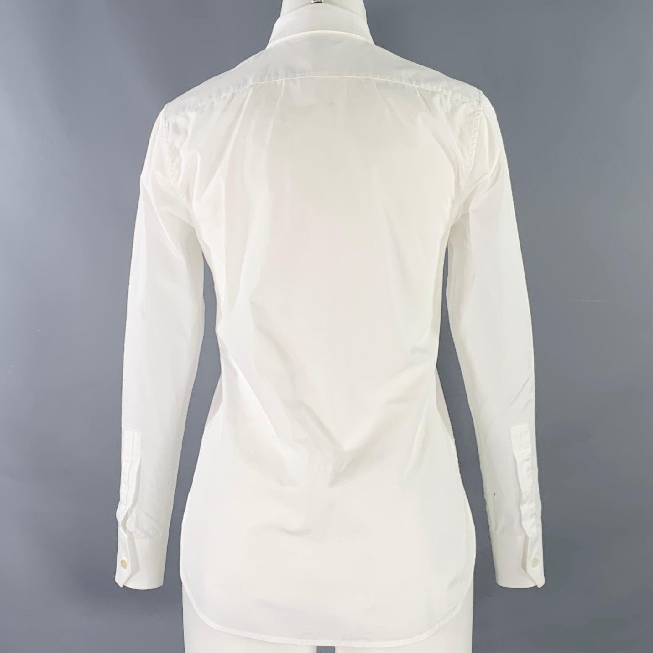 Gray SAINT LAURENT Size 4 White Cotton Button Up Shirt For Sale