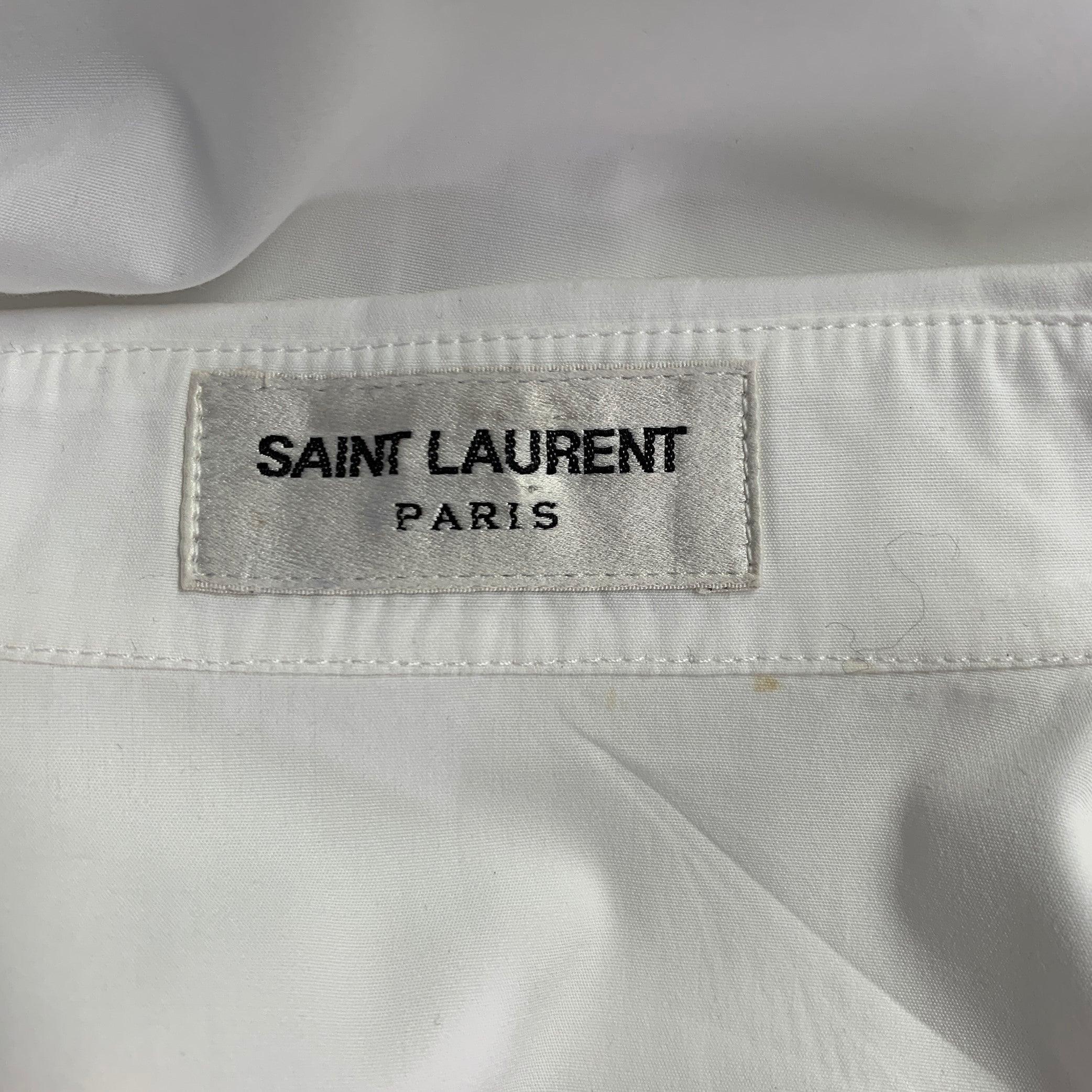 SAINT LAURENT Size 4 White Cotton Button Up Shirt For Sale 1