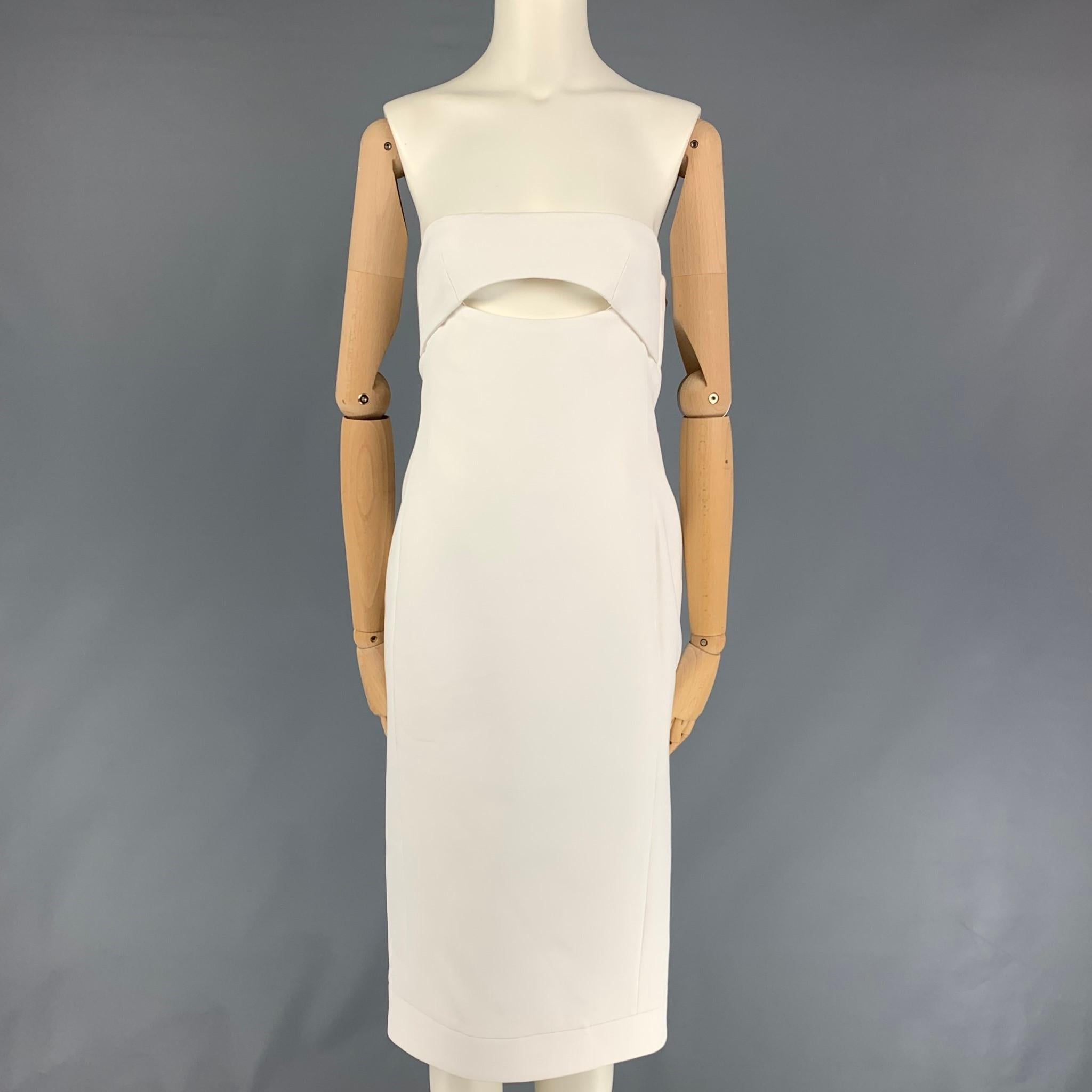 SAINT LAURENT Size 4 White Viscose Strapless Cutout Cocktail Dress