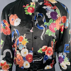 SAINT LAURENT Size 40 Black Multi Color Floral Viscose Varsity Jacket