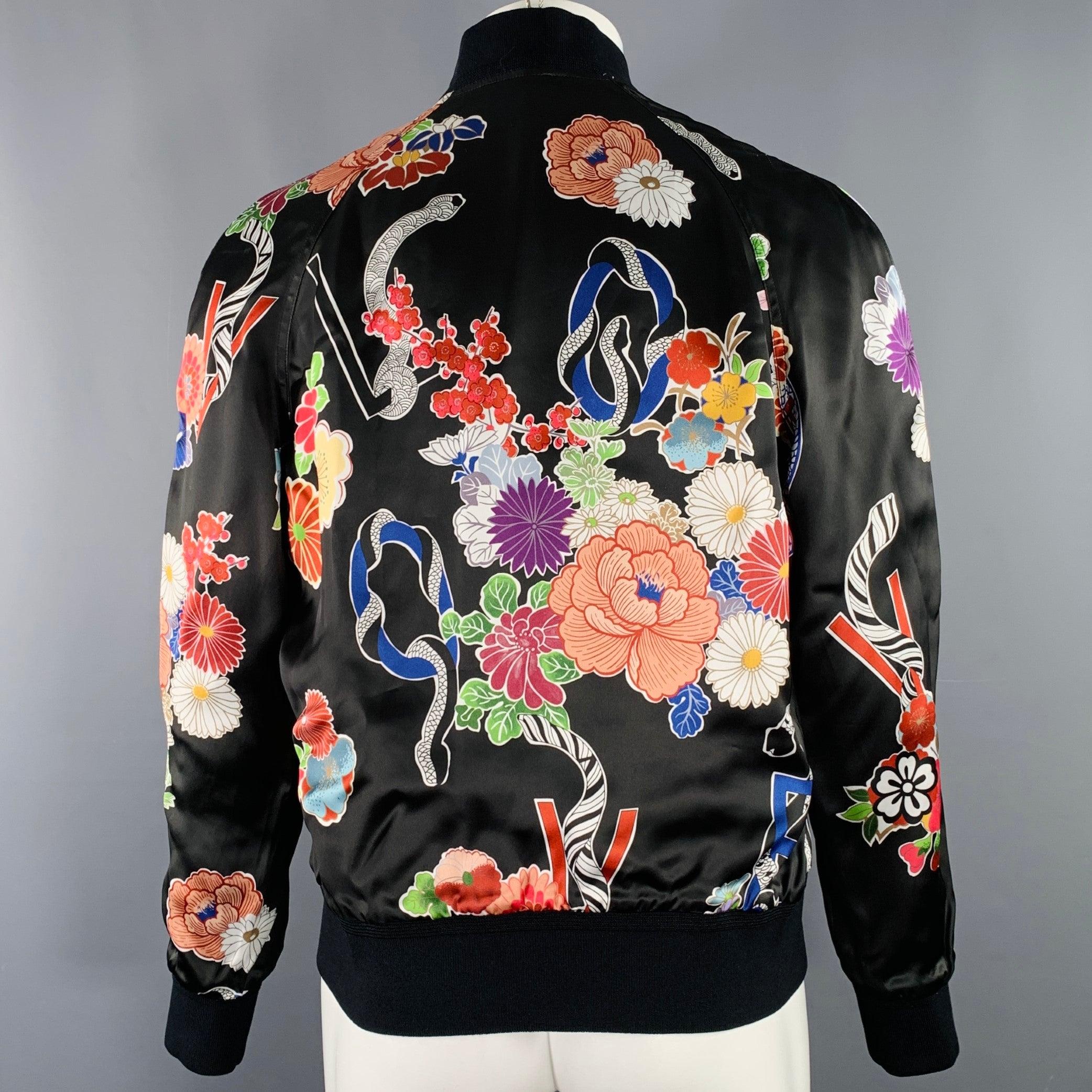 Veste d'été Saint-Laurent en viscose noire à fleurs multicolores, taille 40 Excellent état - En vente à San Francisco, CA