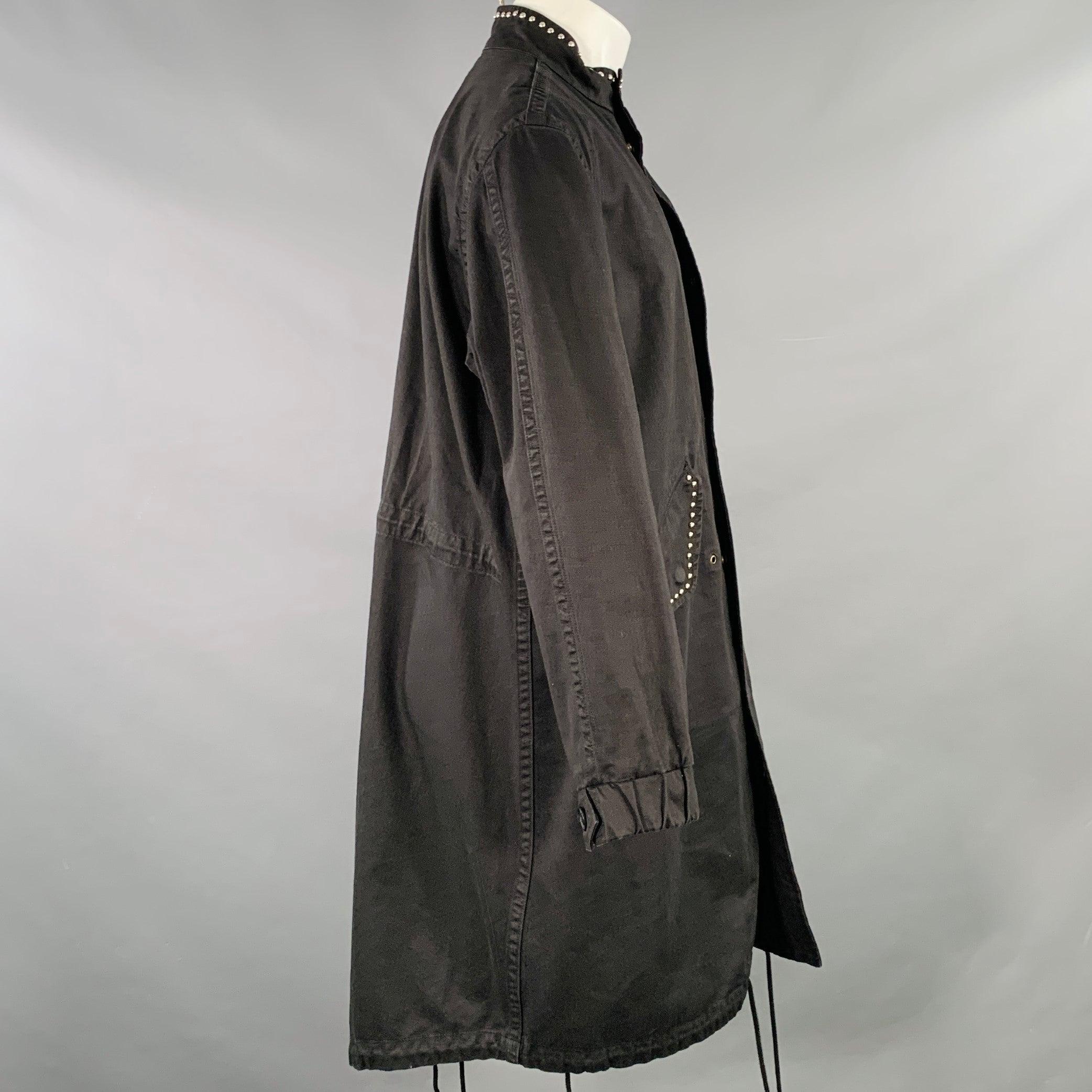 SAINT LAURENT Size 40 Black Studded Cotton Coat In Excellent Condition For Sale In San Francisco, CA