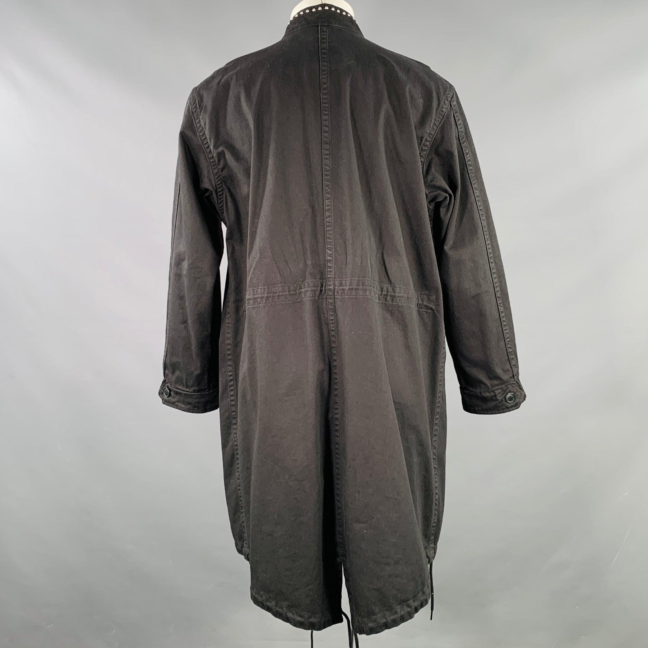 Men's SAINT LAURENT Size 40 Black Studded Cotton Coat For Sale