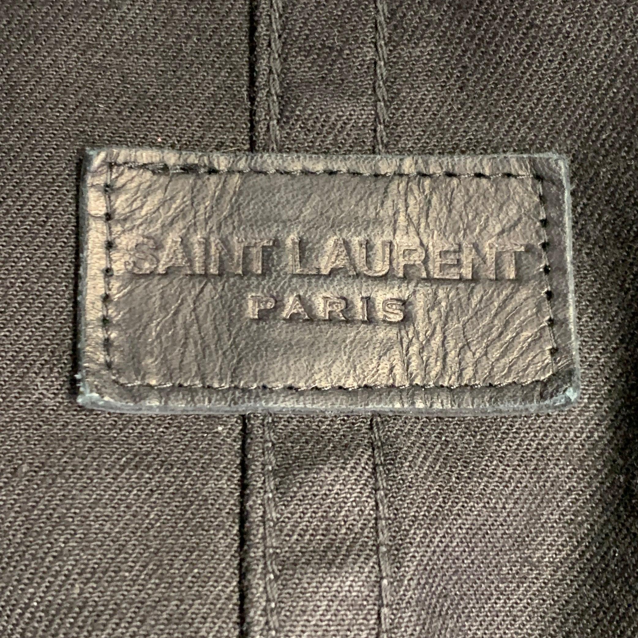 SAINT LAURENT Size 40 Black Studded Cotton Coat For Sale 1
