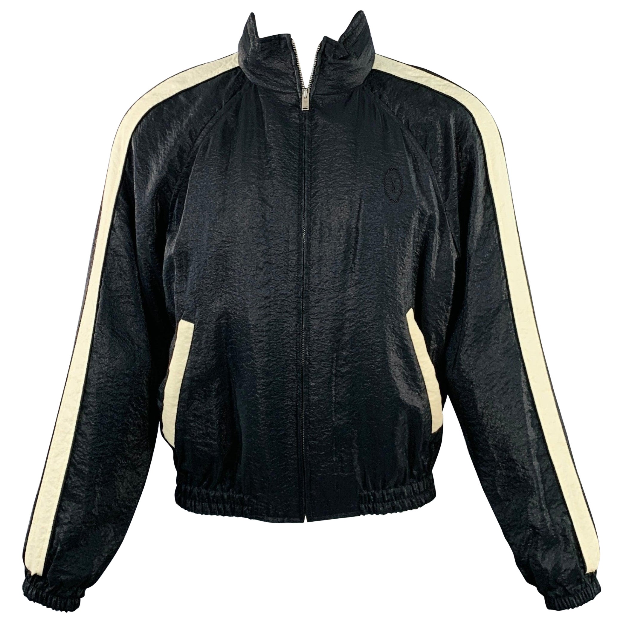 SAINT LAURENT Size 40 Black White Viscose Blend Zip Up Track Jacket