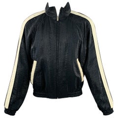 SAINT LAURENT Size 40 Black White Viscose Blend Zip Up Track Jacket