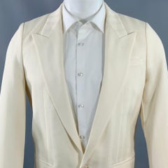 SAINT LAURENT Taille 40 Regular Cream White Stripe Wool Peak Lapel Sport Coat