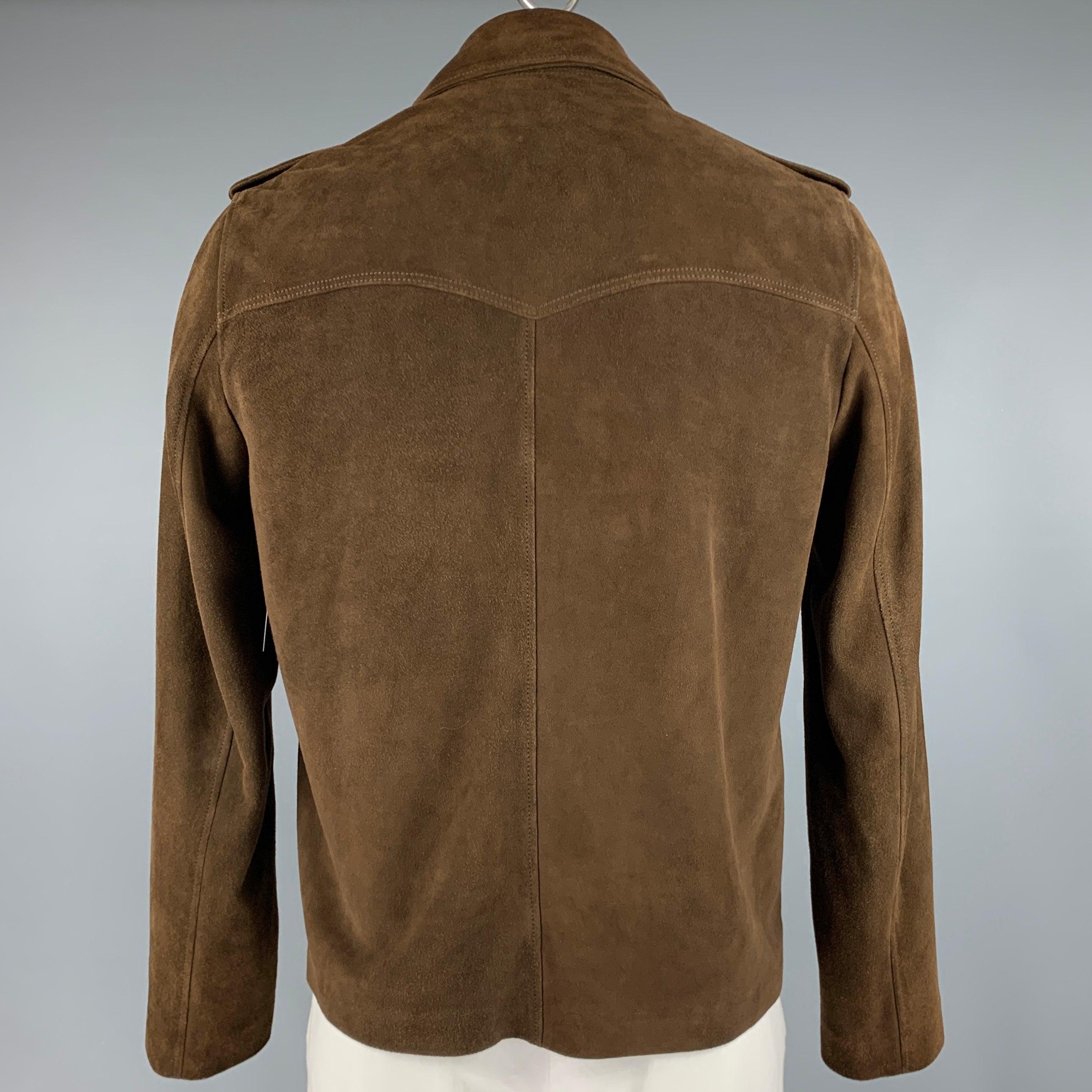 Men's SAINT LAURENT Size 44 Brown Leather Epaulettes Jacket For Sale