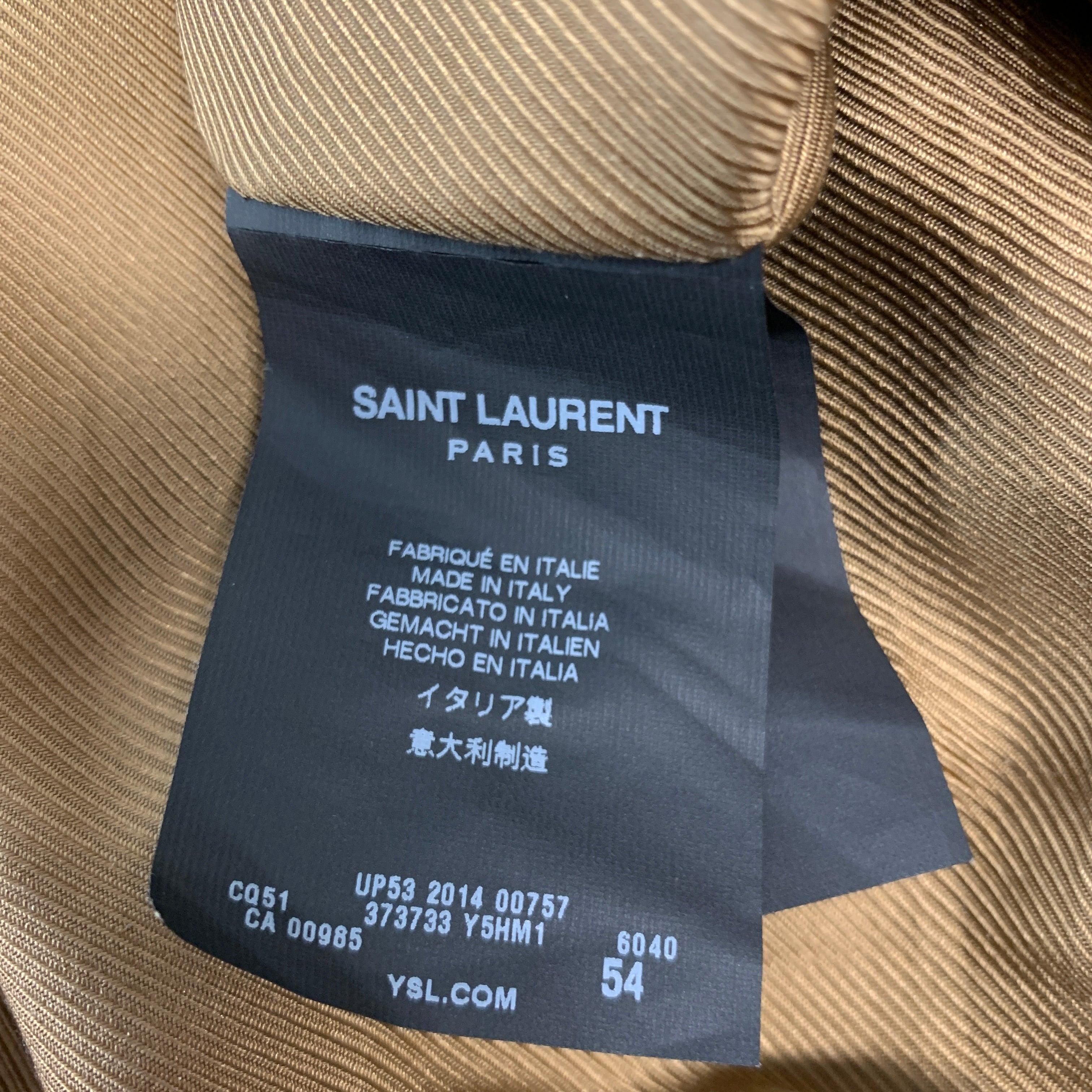 SAINT LAURENT Size 44 Brown Leather Epaulettes Jacket For Sale 4