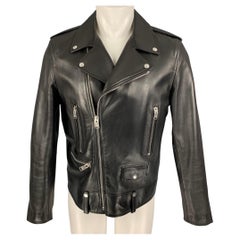 SAINT LAURENT Size 46 Black Leather Motorcycle Jacket