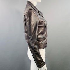 SAINT LAURENT Size 6 Pewter Grey Lambskin Leather Biker Jacket