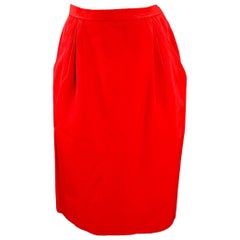 SAINT LAURENT Size 6 Red Cotton Twill Pleated Side Zipper Pencil Skirt