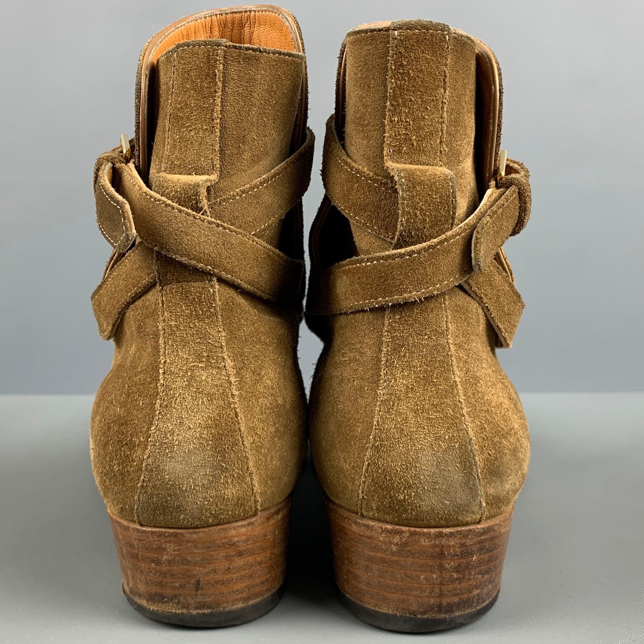 SAINT LAURENT Size 7 Tan Solid Leather Ankle Boots In Good Condition For Sale In San Francisco, CA
