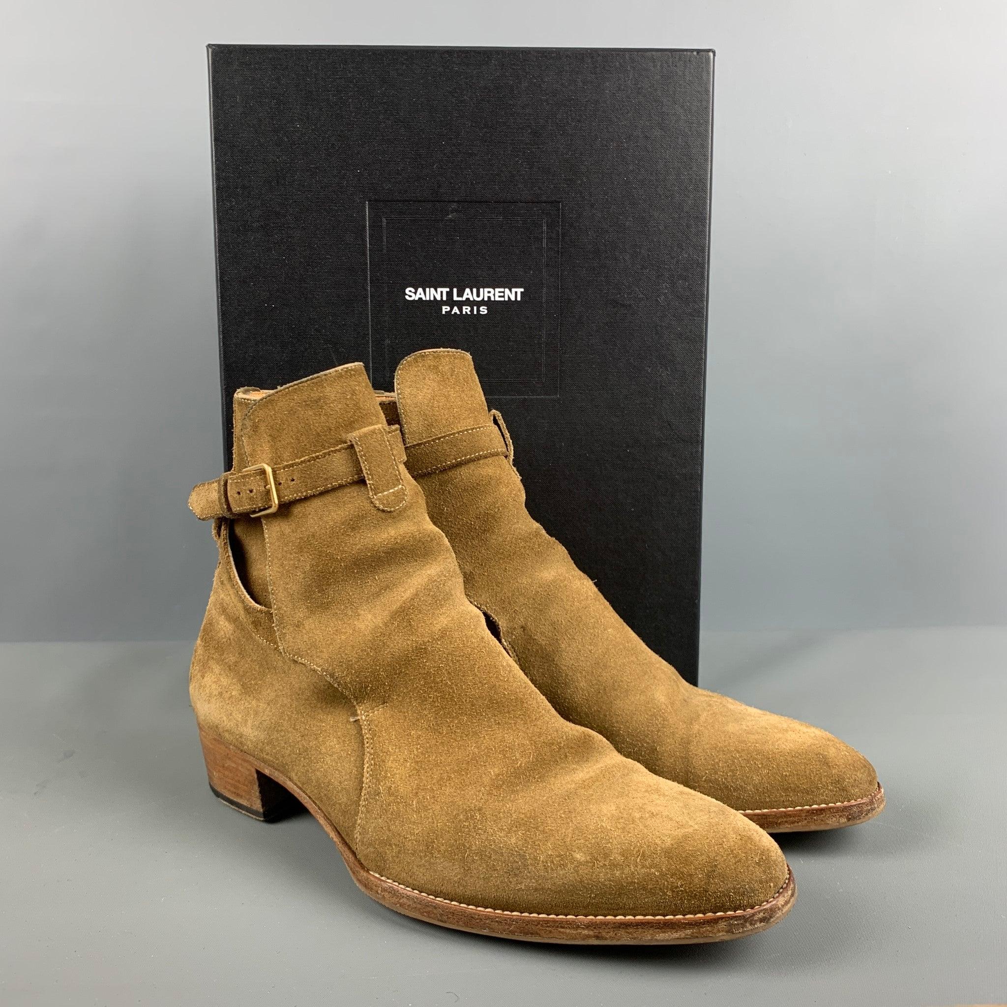 SAINT LAURENT Size 7 Tan Solid Leather Ankle Boots For Sale 5