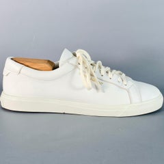 SAINT LAURENT Size 7 White Leather Logo Low Top Sneakers