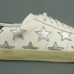 SAINT LAURENT Size 7 White Leather Silver Stars California SL 06 Sneakers