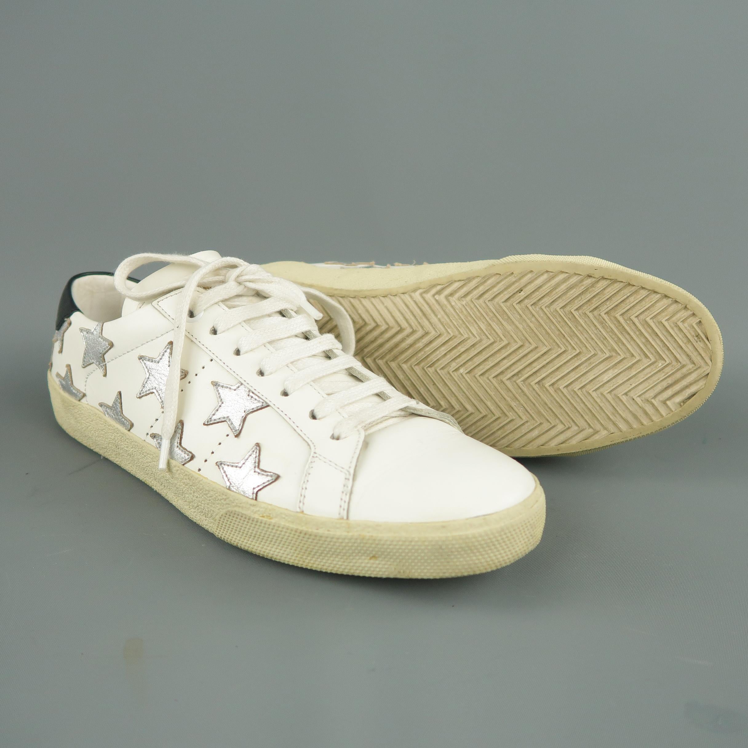 Beige SAINT LAURENT Size 7 White Leather Silver Stars California SL 06 Sneakers