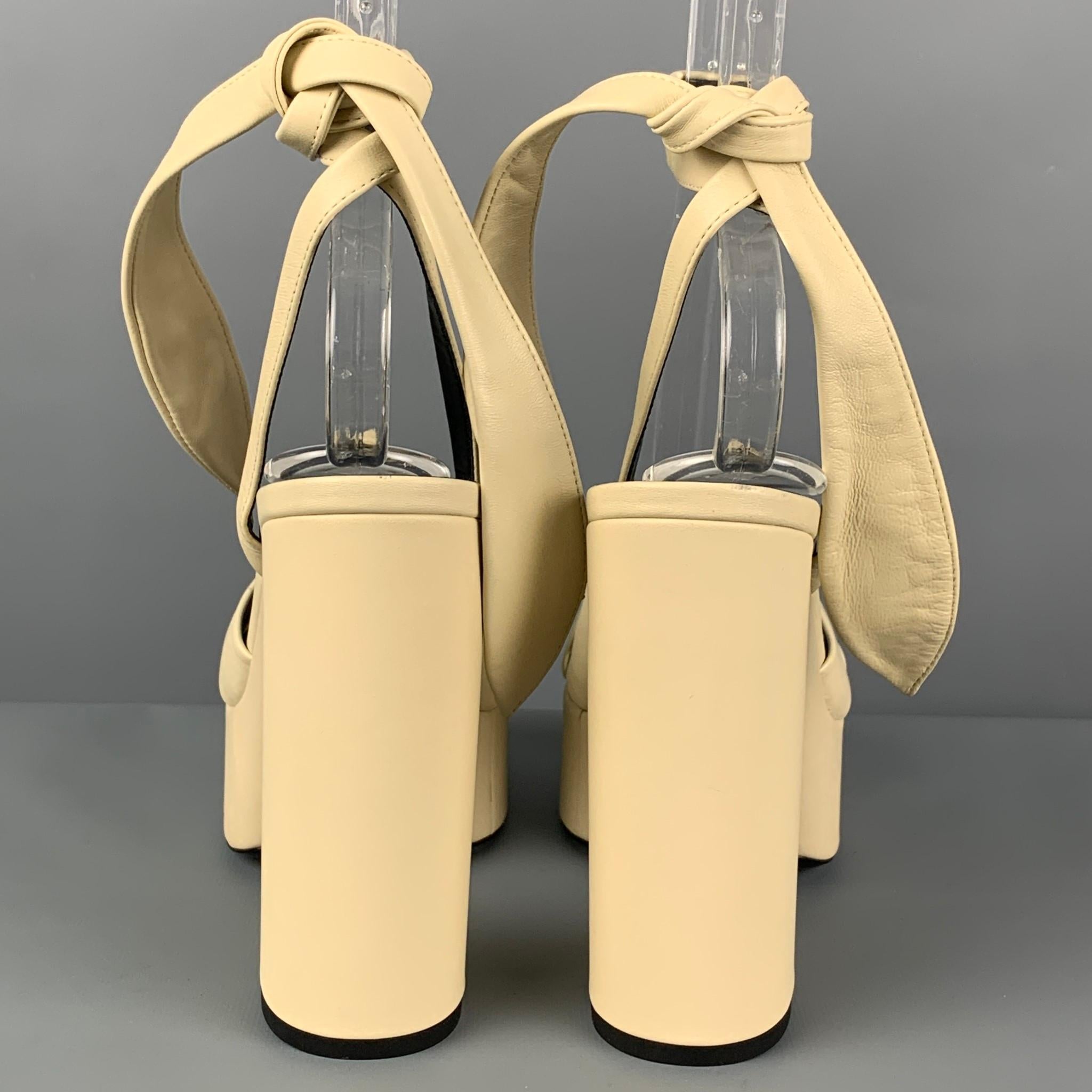 SAINT LAURENT Size 7.5 Beige Leather Bianca Platform Sandals 1