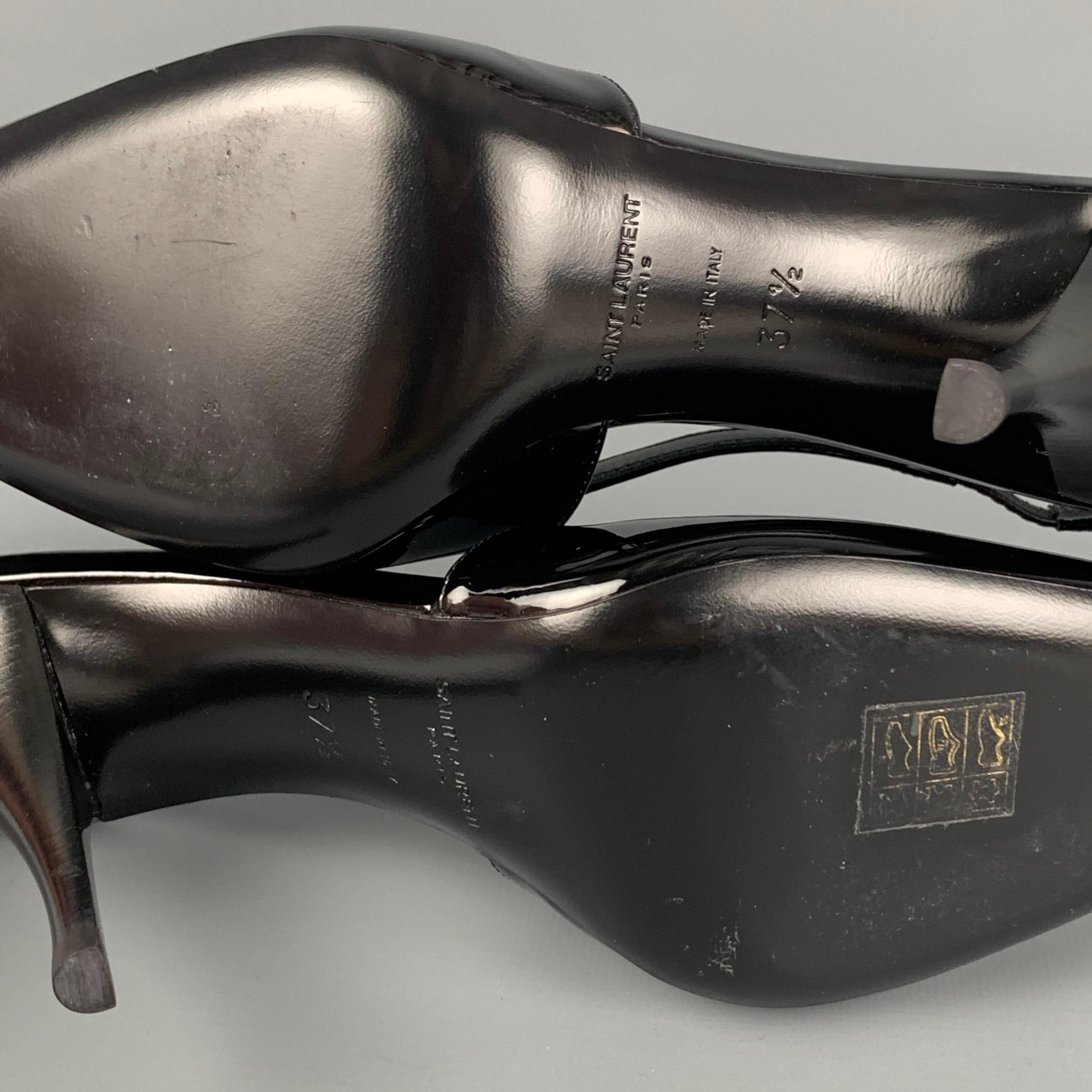 SAINT LAURENT Size 7.5 Black Silver Patent Leather Vesper Slingback Pumps In Excellent Condition In San Francisco, CA