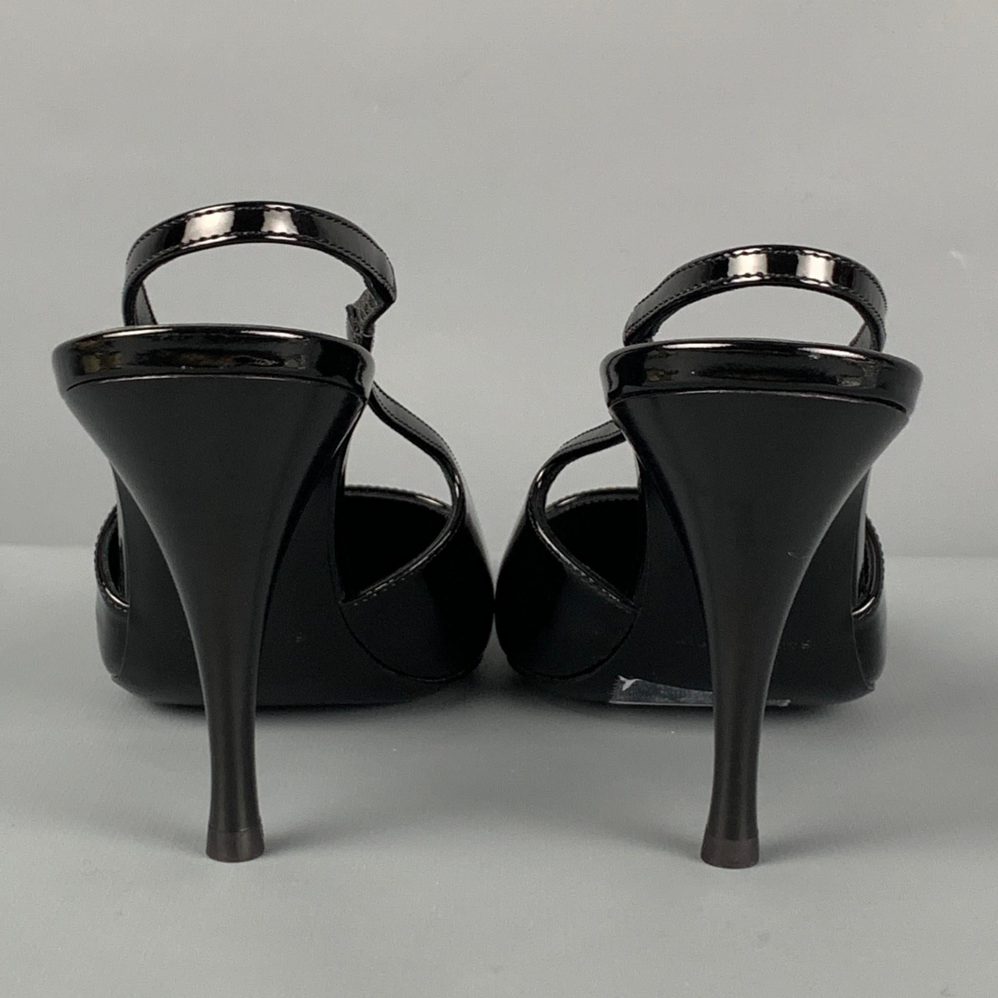 Women's SAINT LAURENT Size 7.5 Black Silver Patent Leather Vesper Slingback Pumps