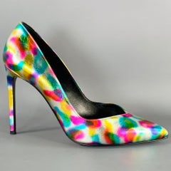 SAINT LAURENT Size 7.5 Metallic Silver Multi Color Leather Stiletto Pumps