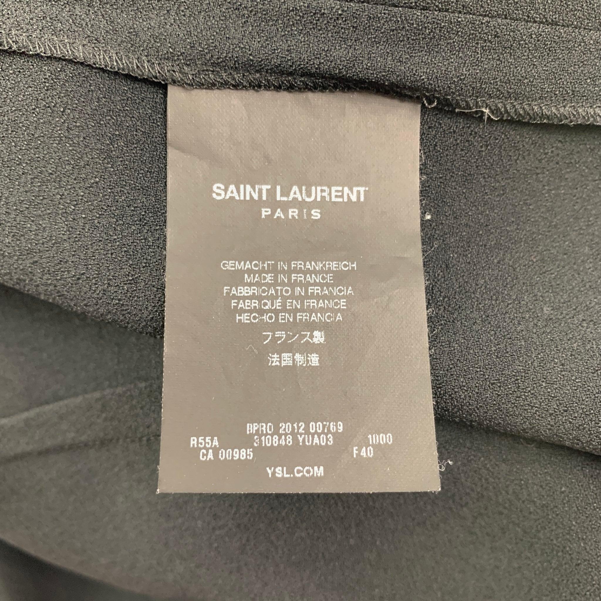 SAINT LAURENT Size 8 Black Acetate Blend Mixed Fabrics Above Knee Dress For Sale 2